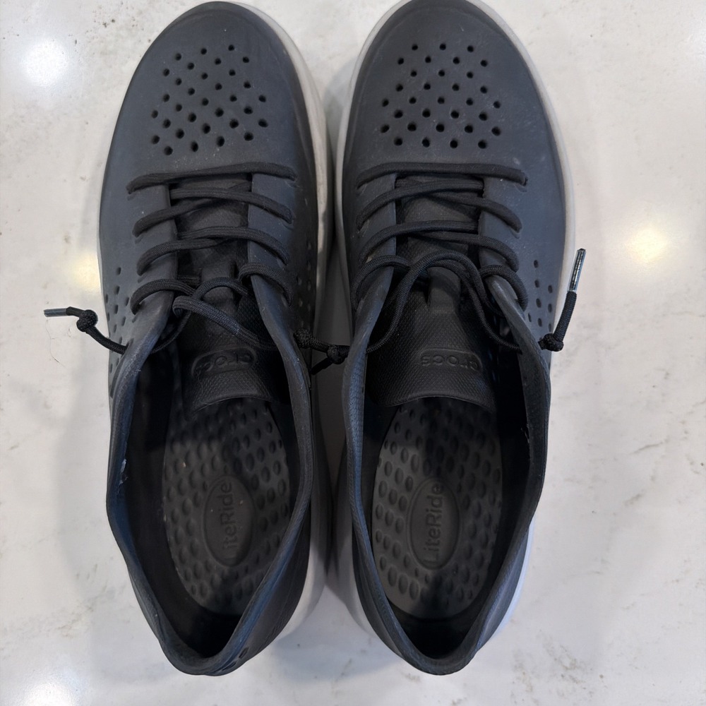 Crocs LiteRide Mens Size 11 Black Casual Slip On Or Tie Up Comfort
